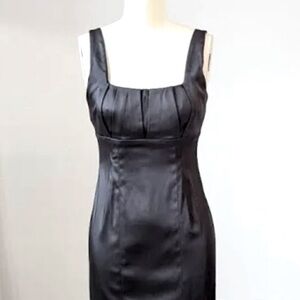 Calvin Klein Black Satin Sheath Cocktail Dress - Square Balconette Top Sz 2 NEW